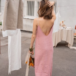 Open back dress, Simple linen dress, Summer dress, Loose linen dress, Long openback dress, Maxi linen dress image 1