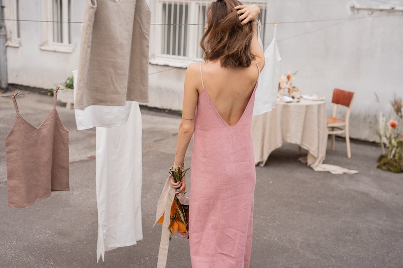 Open back dress, Simple linen dress, Summer dress, Loose linen dress, Long openback dress, Maxi linen dress image 1