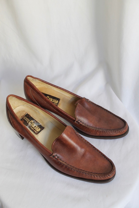 Brown Leather Heel Loafers - 38.5