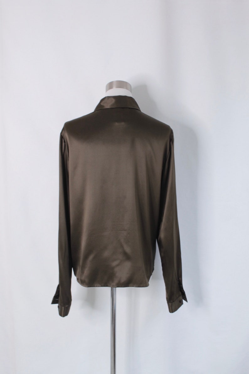 Olive Green Silk Button Up fits small Size 12