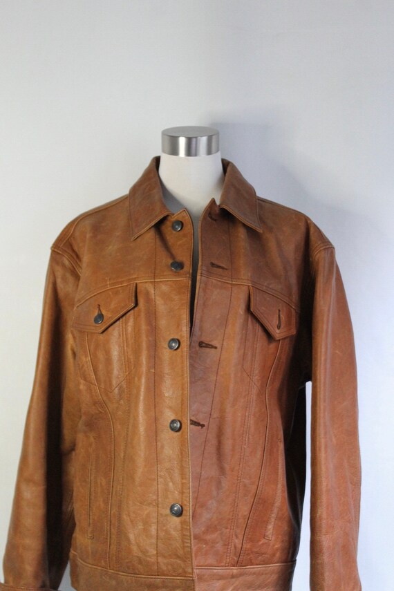 Cognac Leather Oversized Jacket - Size M/L