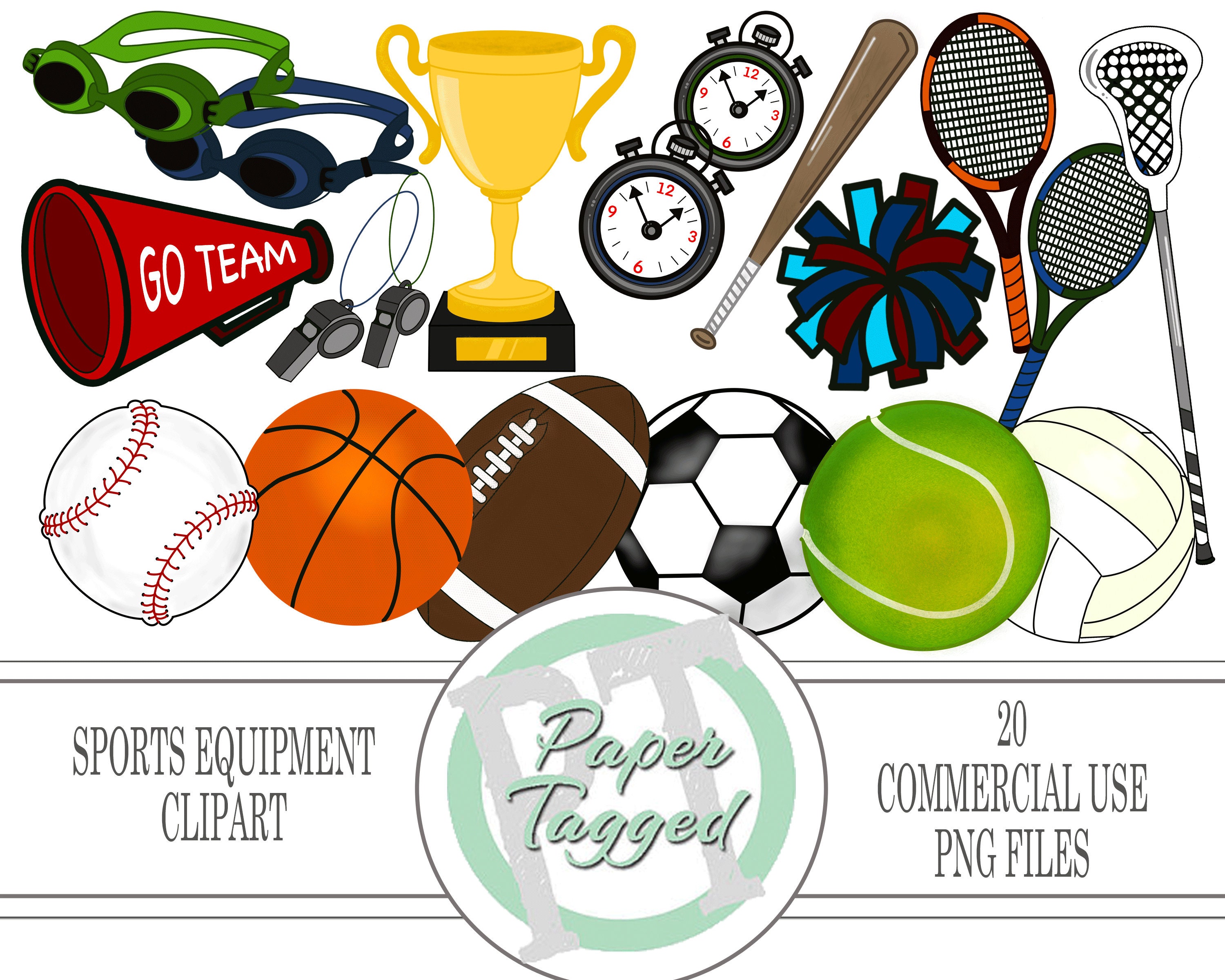 Sports Equipment Clipart Clip Art PNG Transparent - Etsy