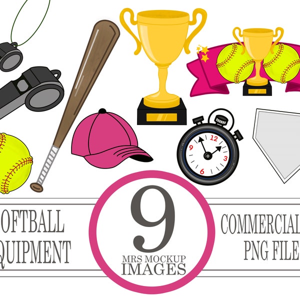 Softball-Ausrüstung Clipart, ClipArt, PNG, transparenter Hintergrund, Softball, Fledermaus, Softball Bundle, Pfeife, Sport, kommerzielle Nutzung