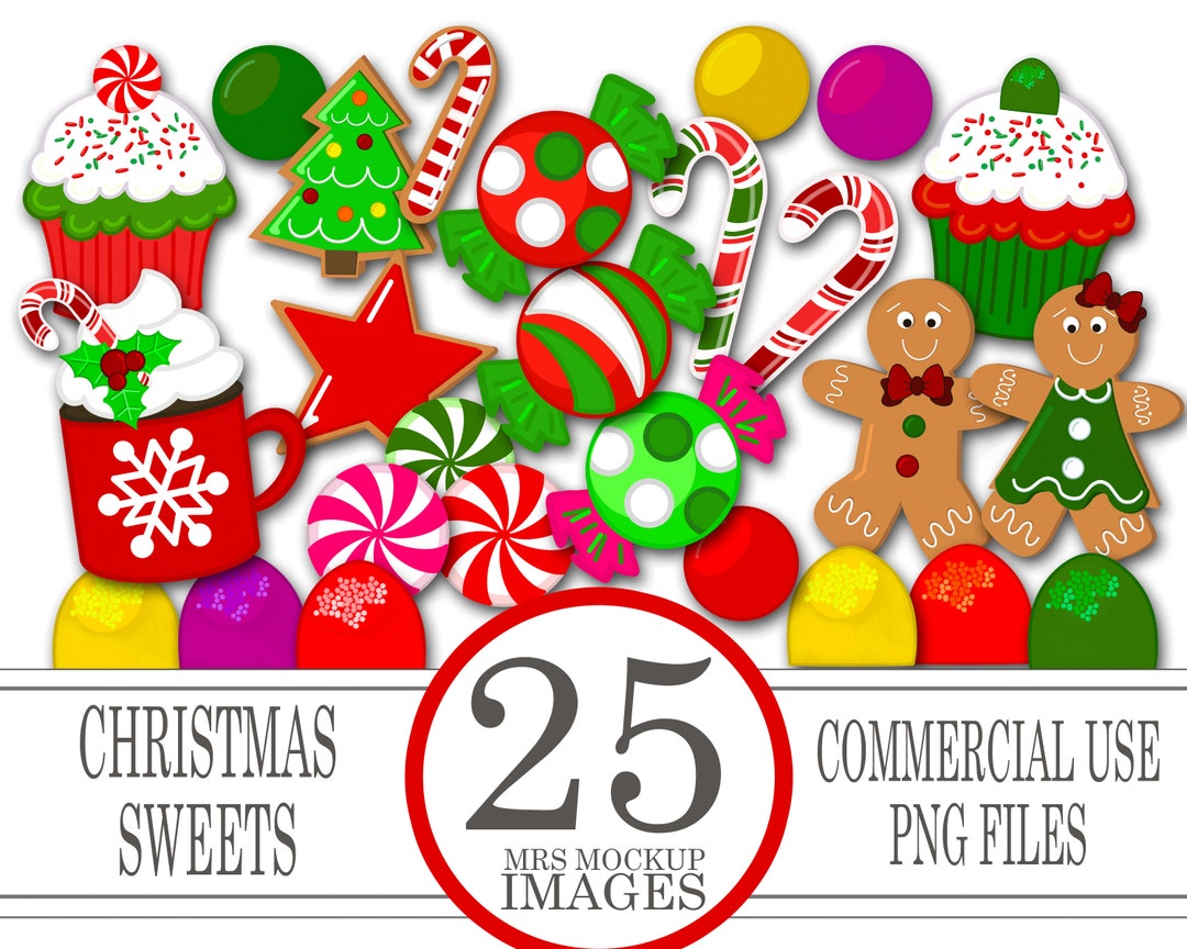 Christmas Candy Clip Art, Christmas Sweets Clip Art, PNG, Christmas Cookie Clipart, Gingerbread 