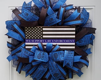 Police wreath, Police door hanger, We support police wreath,  Police wife, Police officer gifts, Back the blue wreath, Law enforcement