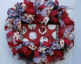 Ladybug wreath, Ladybug door decor, Summer wreath