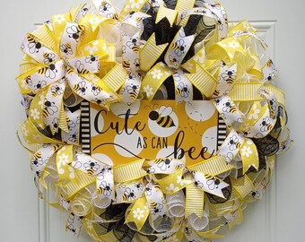 Bee Wreath, Welcome Wreath, Bee Happy, Bumble Bee Wreath