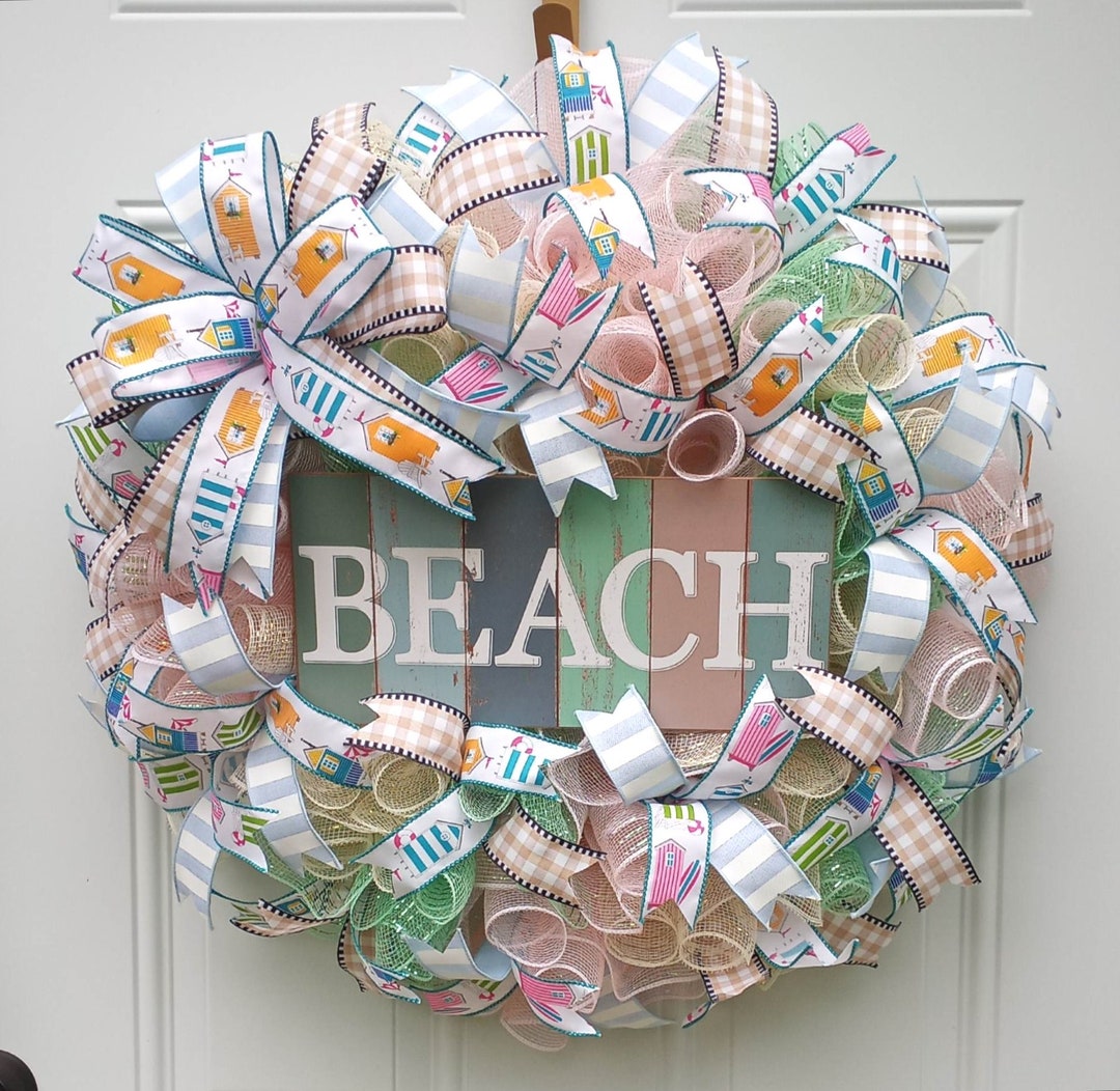 Summer Wreath for Front Door, Beach Wreath, Summer Door Hanger, Coastal ...