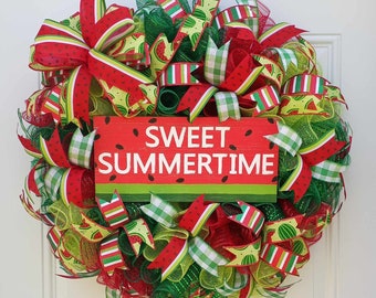Summer wreath, Watermelon wreath, Summer door hanger, Watermelon door decor, Welcome summer wreath, Sweet summertime, Wreath for summer