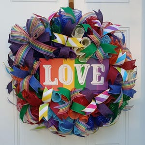 Pride wreath, LGBTQ, Pride decor, Rainbow wreath, Love is love, Rainbow wreath pride