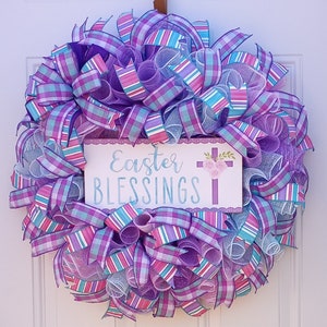 Easter wreath, Easter blessings wreath, Easter wreath with cross, Religious Easter wreaths, Spring wreath, Easter door hanger, He is risen