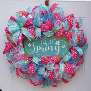 Spring wreath, Spring door hanger, Spring wreaths for front door, Hello spring, Spring door wreath, Colorful spring wreaths, Daisy wreath