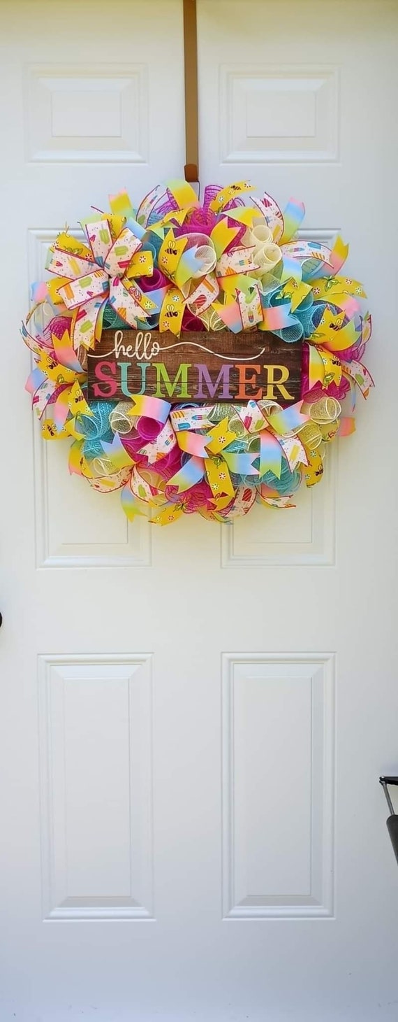Summer Wreath Colorful Summer Wreath Hello Summer Front Door Etsy