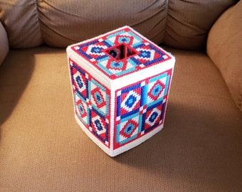 Patriotic Tissue Box Cover/Americana Tissue Box Cover/Red, White and Blue Tissue Box Cover/Plastic Canvas Tissue Box Cover