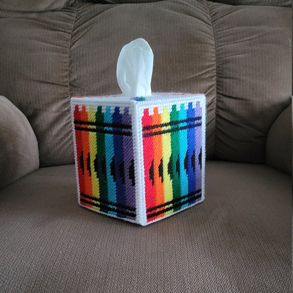 School Days Tissue Box Cover/Crayon Tissue Box Cover/Rainbow Colors Tissue Box Cover