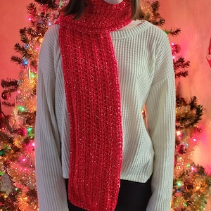 Crocheted Red Scarf/Crocheted Christmas Scarf/Crocheted Valentine&#39;s Day Scarf