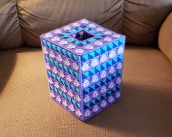 Purple and Blue Tissue Box Cover/Spring Tissue Box Cover/Plastic Canvas Tissue Box Cover