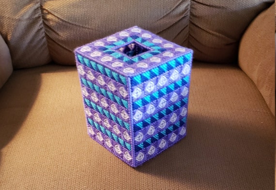 Details about   Tissue Box Cover Handmade Purple Pink Blue Scales Print Silver Circle Opening 