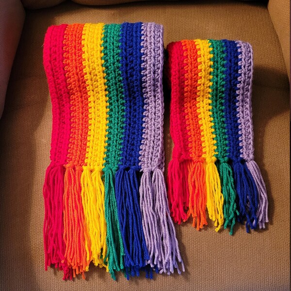 Crocheted Rainbow Scarf/Wrap Around Scarf/LGBTQ Pride Scarf/Adult Scarf/Child Scarf