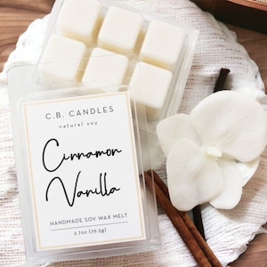 Cinnamon Vanilla Wax Melt, 100% Soy Wax, Handmade, Fall/Autumn Scent, Essential Oil, Eco-friendly,  2.7 oz