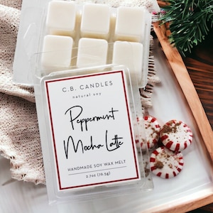 Peppermint Mocha Latte Wax Melt, 100% Soy, Cafe/Christmas Scent, Handmade, Essential Oil, Eco-friendly,  2.7 oz