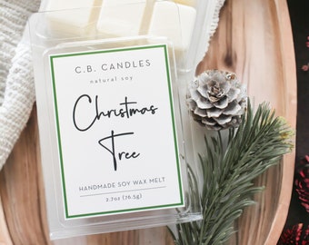 Christmas Tree Wax Melt, 100% Soy, Handmade, Winter/Christmas Scent, Essential Oil, Eco-friendly, 2.7 oz