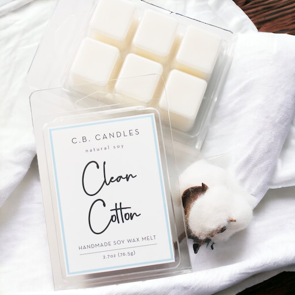 Clean Cotton Wax Melt, 100% Soy Wax, Handmade, Fresh/Clean Scent, Eco-friendly, 2.7 oz