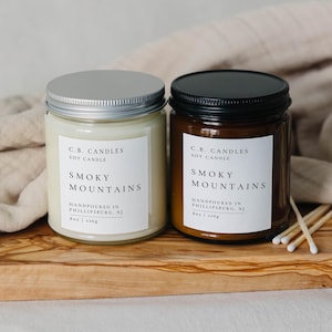 Smoky Mountains, 100% Soy Candle, Earthy Scent, Handmade, Eco-friendly, Essential Oils, 8 oz