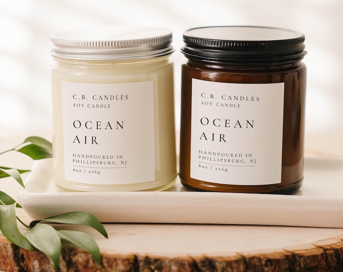 Ocean Air, 100% Soy Candle, Handmade, Summer/Earthy Scent, Essential Oil, Eco-friendly, 8 oz