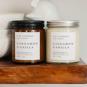 Cinnamon Vanilla, 100% Soy Candle, Handmade, Fall/Autumn Scent, Essential Oil, Eco-friendly,  8 oz
