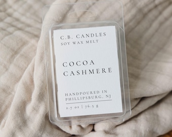 Cocoa Cashmere Wax Melt, 100% Soy Wax, Handmade, Luxury Scent, Essential Oil, Eco-friendly