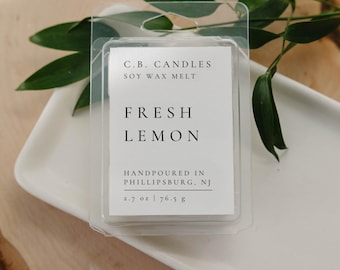 Fresh Lemon Wax Melt, 100% Soy, Handmade, Fruit/Fresh Scent, Essential Oil, Eco-friendly