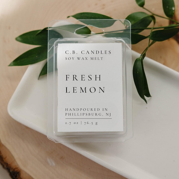 Fresh Lemon Wax Melt, 100% Soy, Handmade, Fruit/Fresh Scent, Essential Oil, Eco-friendly