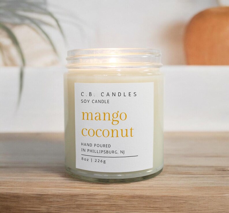 Mango Coconut, 100 Soy Candle, Handmade, Tropical/summer Scent, Eco