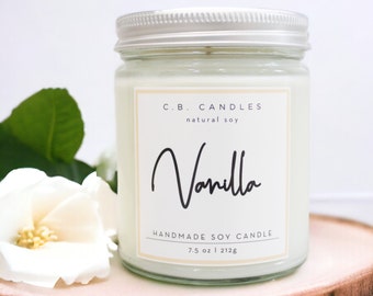 Vanilla, 100% Soy Candle, Handmade, Eco-friendly,  7.5 oz