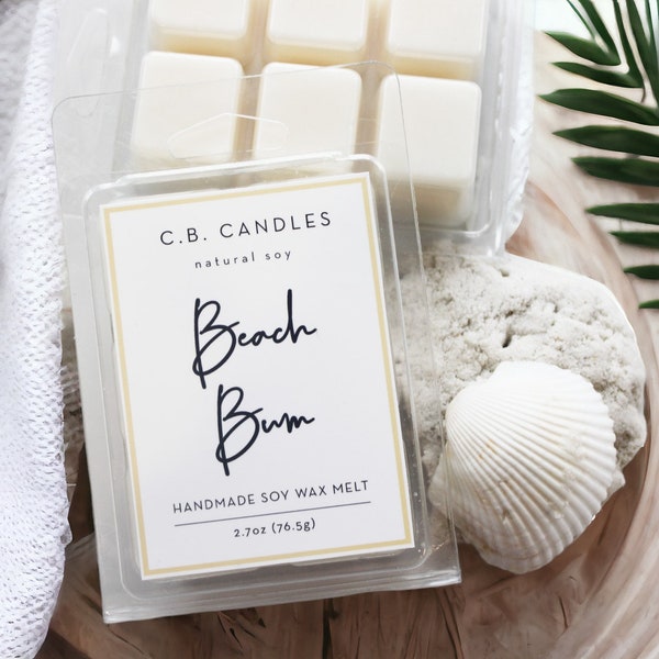 Beach Bum Wax Melt, 100% Soy Wax, Handmade, Summer/Earthy Scent, Eco-friendly,  2.7 oz