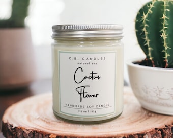 Cactus Flower, 100% Soy Candle, Handmade, Fruit/Herbal Scent, Eco-friendly, 7.5 oz