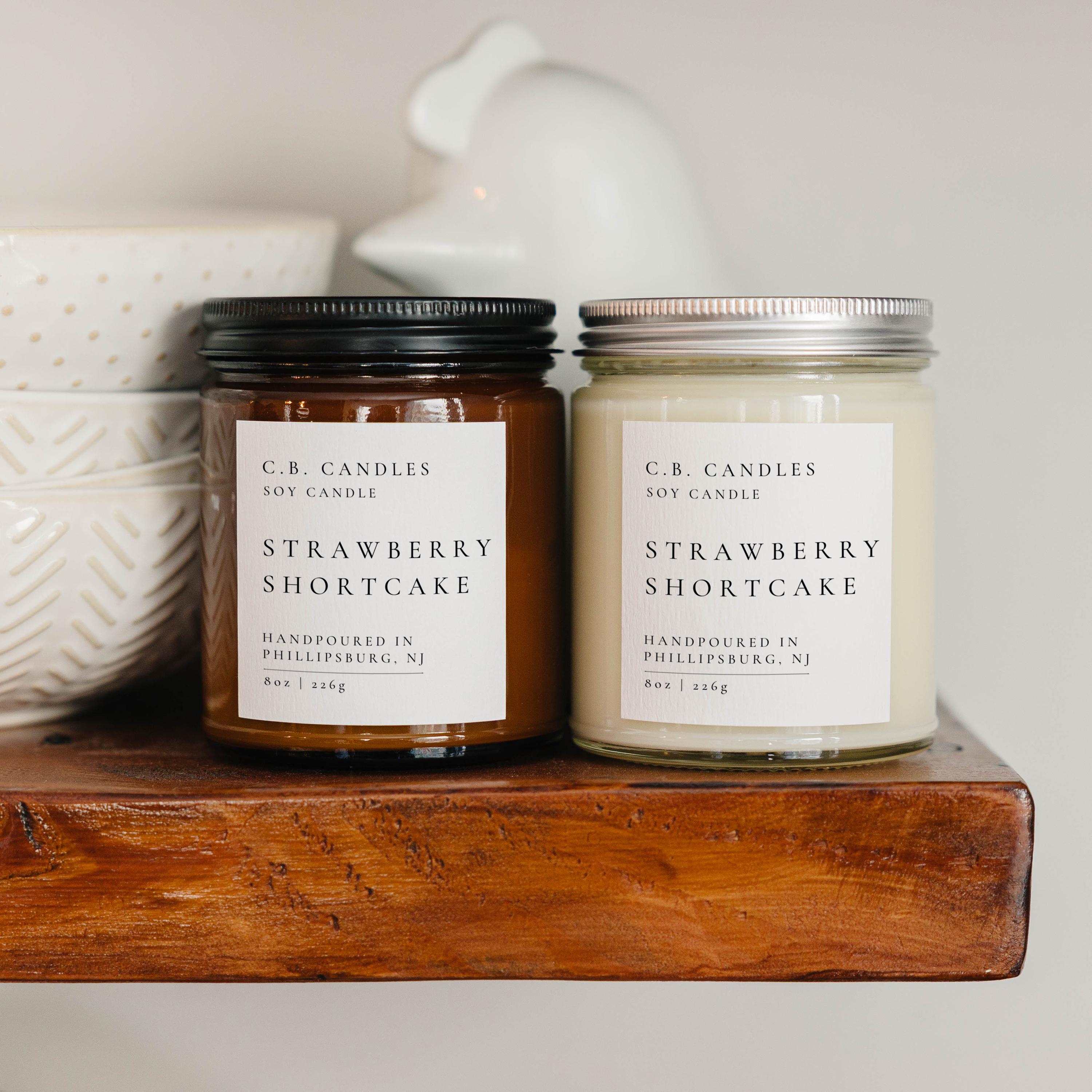 strawberry Shortcake, 100% Soy Candle, Handmade, Bakery/Fruit Scent, Essential Oil, Eco-Friendly, 8 Oz