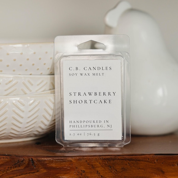 Strawberry Shortcake Wax Melt, 100% Soy Wax, Handmade, Bakery/Fruit Scent, Essential Oil, Eco-friendly