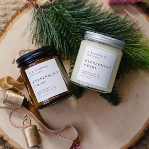 Vela de soja 100 % con aroma a menta, hecha a mano, con aroma navideño/invernal, aceite esencial, ecológica, 226 g