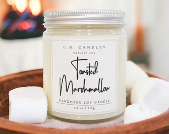 Toasted Marshmallow, 100% Soy Candle, Handmade,Food/Bakery Scent, Essential Oil, Eco-friendly, 7.5 oz