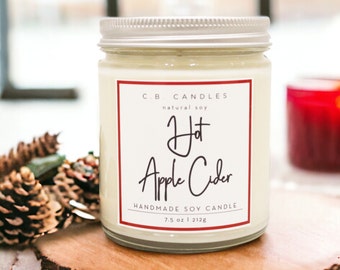 Hot Apple Cider, 100% Soy Candle, Handmade, Fall/Autumn Bakery Scent, Eco-friendly, 7.5 oz