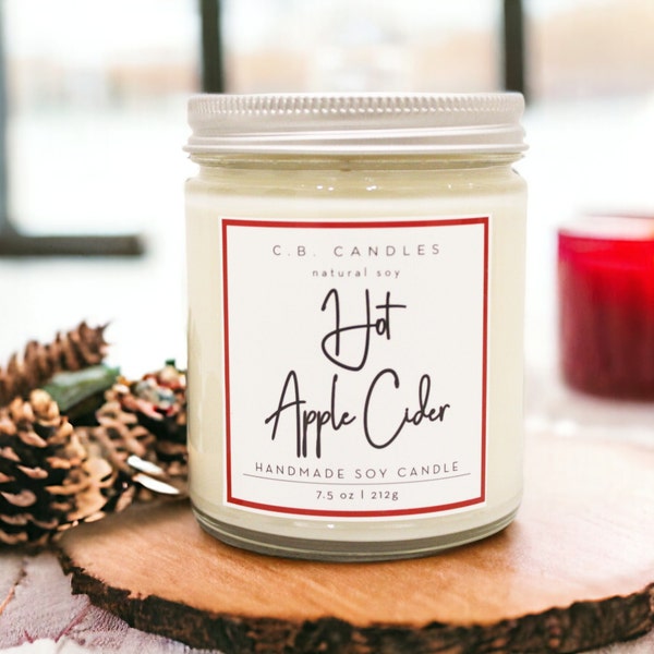 Hot Apple Cider, 100% Soy Candle, Handmade, Fall/Autumn Bakery Scent, Eco-friendly, 7.5 oz