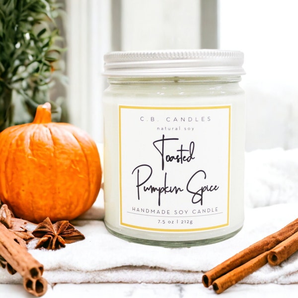 Toasted Pumpkin Spice, 100% Soy Candle, Fall Scent, Handmade, Essential Oil, Eco-friendly, 7.5 oz