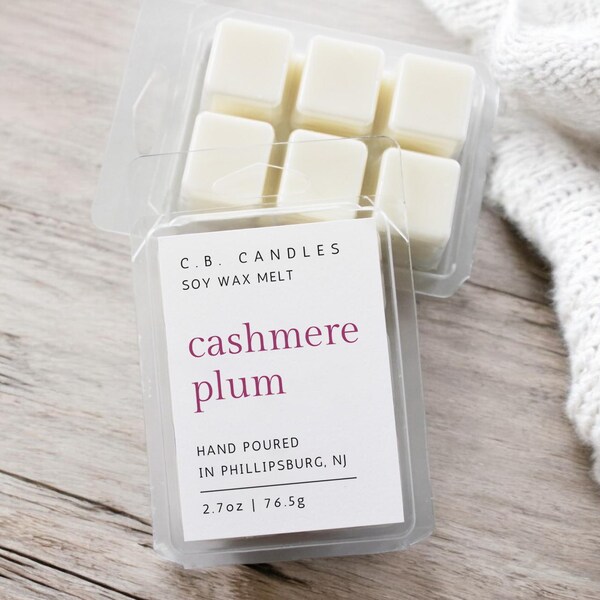 Cashmere Plum Wax Melt, 100% Soy, Handmade, Fruit/Herbal Scent, Essential Oil, Eco-friendly, 2.7 oz