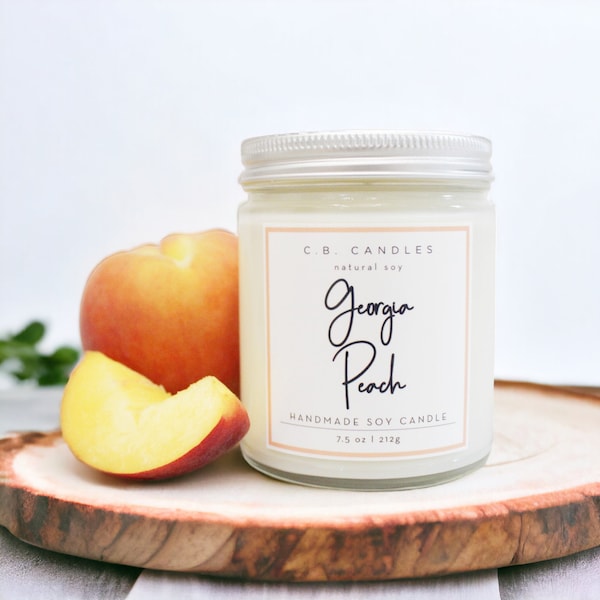 Georgia Peach, 100% Soy Candle, Handmade, Fruit/Herbal Scent, Essential Oil, Eco-friendly, 7.5 oz