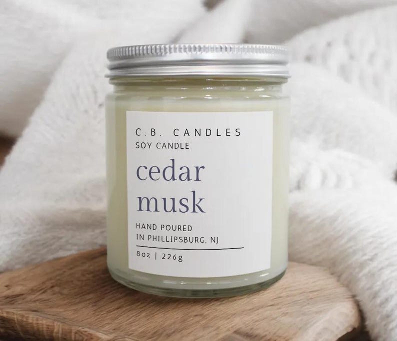 Cedar Musk, 100 Soy Candle, Earthy Scent, Handmade, Ecofriendly, 7.5