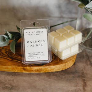 Oakmoss + Amber Wax Melt, 100% Soy Wax, Earthy Scent, Handmade, Essential Oil, Eco-friendly