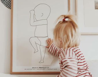 Gepersonaliseerde babyposter, illustratie van een pasgeborene in schaal 1:1, geboortecadeau, geboorteposter, babymuurkunst, inrichting kinderkamer, aangepaste babyposter