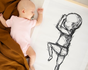 Gepersonaliseerde babyposter, illustratie van een pasgeborene in schaal 1:1, geboortecadeau, geboorteposter, babymuurkunst, inrichting kinderkamer, aangepaste babyposter